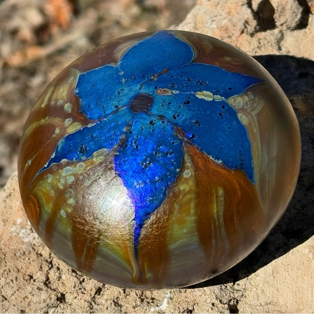 VTG Artisan Handblown Glass Brutalist Style Earthy Tones Paperweight Decor GIFT